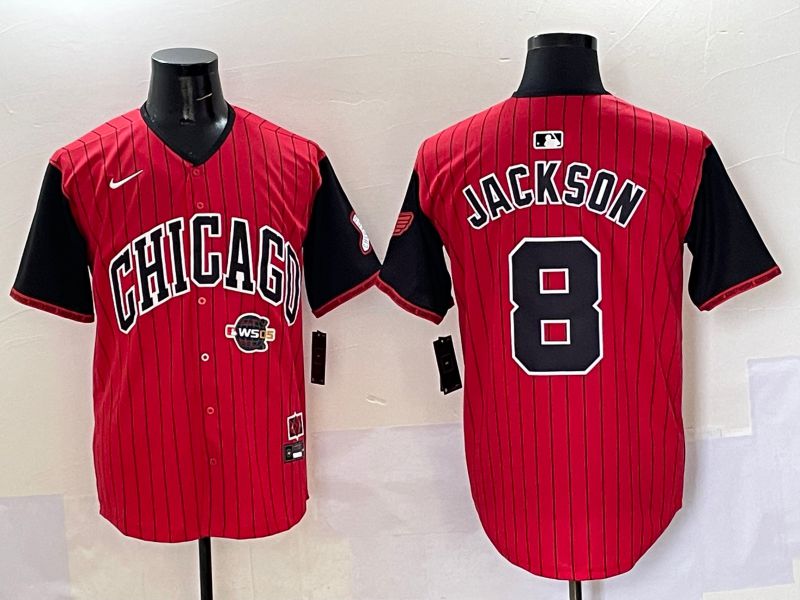 Men 2025 Chicago White Sox #8 Jackson Red Stripe Joint Name Nike MLB Jersey style 42->chicago white sox->MLB Jersey